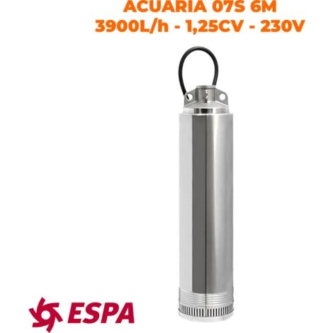 ESPA Pompe à Eau Submersible Pour L'approvisionnement En Eau ACUARIA 07S-6M - 3.900L/h - 71m Max. 1 ESPA Pompe à Eau Submersible Pour L'approvisionnement En Eau ACUARIA 07S-6M - 3.900L/h - 71m Max.
